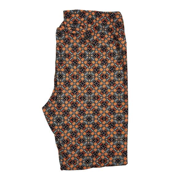 Lularoe Buttery Soft Leggings Size TC Tall & Curvy Orange Black Geometric Print - Picture 1 of 4